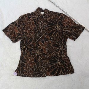 DANA BUCHMAN flower Print Popover Blouse SZ 6